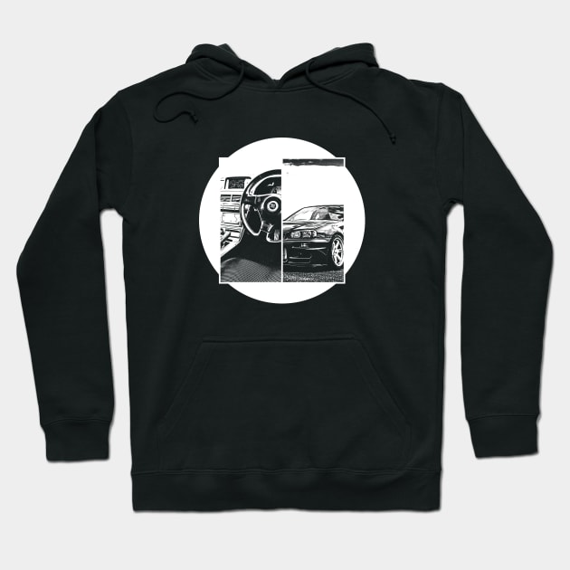 NISSAN SKYLINE GT-R R34 Black 'N White 5 (Black Version) Hoodie by Cero